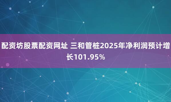 配资坊股票配资网址 三和管桩2025年净利润预计增长101.95%